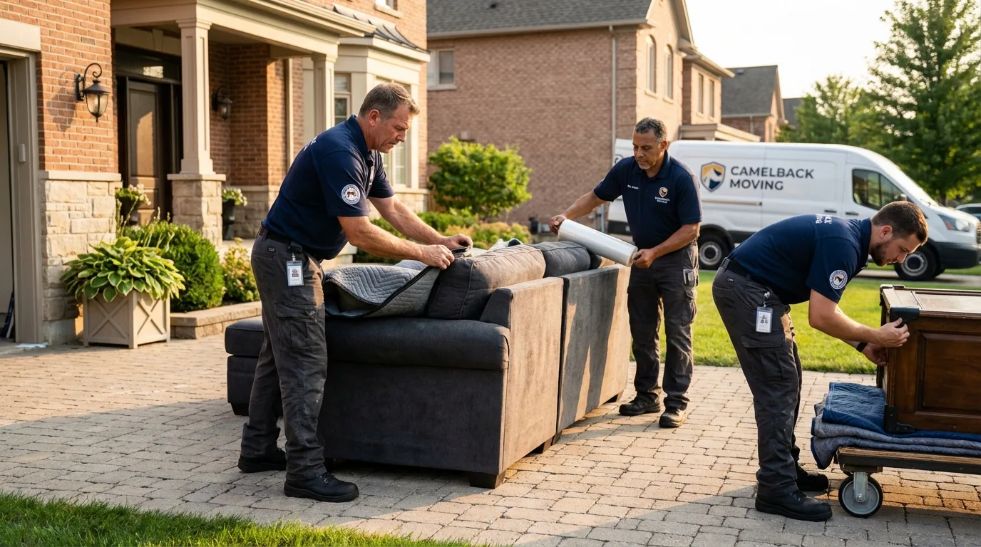 Large estate moving crew wrapping furniture in North Granby, CT